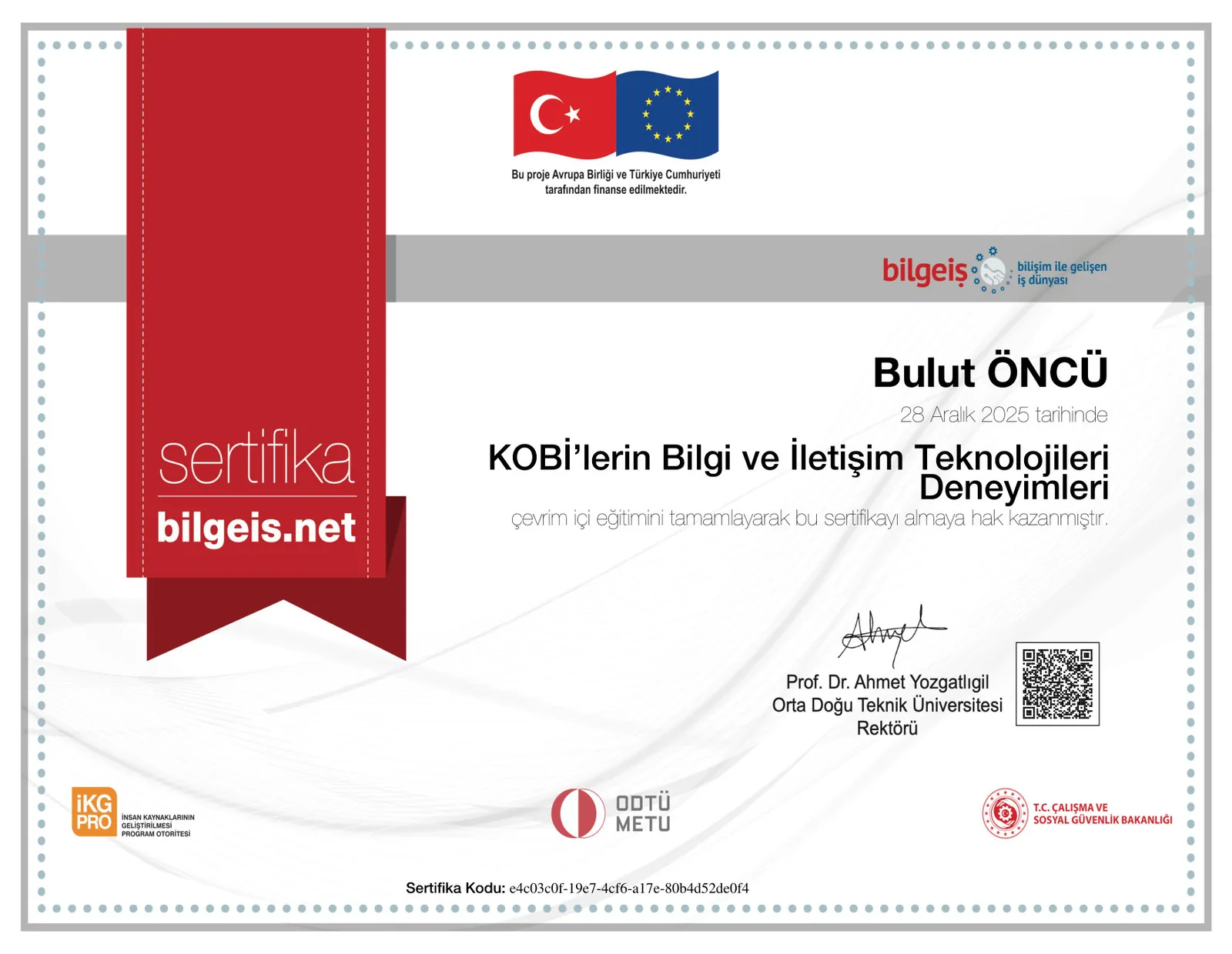 KOBİ'lerde Bilgi ve İletişim Teknolojileri sertifikası — KOSGEB